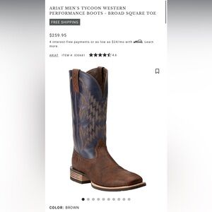 ARIAT MEN'S TYCOON WESTERN PERFORMANCE BOOTS - BROAD SQUARE TOE